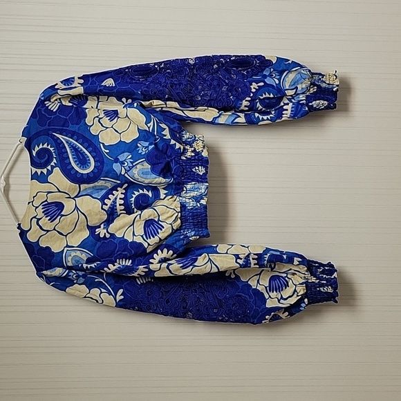 House of Harlow 1960 Blue and Cream Floral Linen Blend Blouse Sz Small - Picture 5 of 7